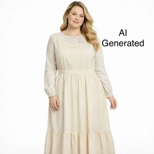 Handmade Wrap Pinafore‎ Dress Womens L/XL Cream Muslin Sleeveless Amish Modest